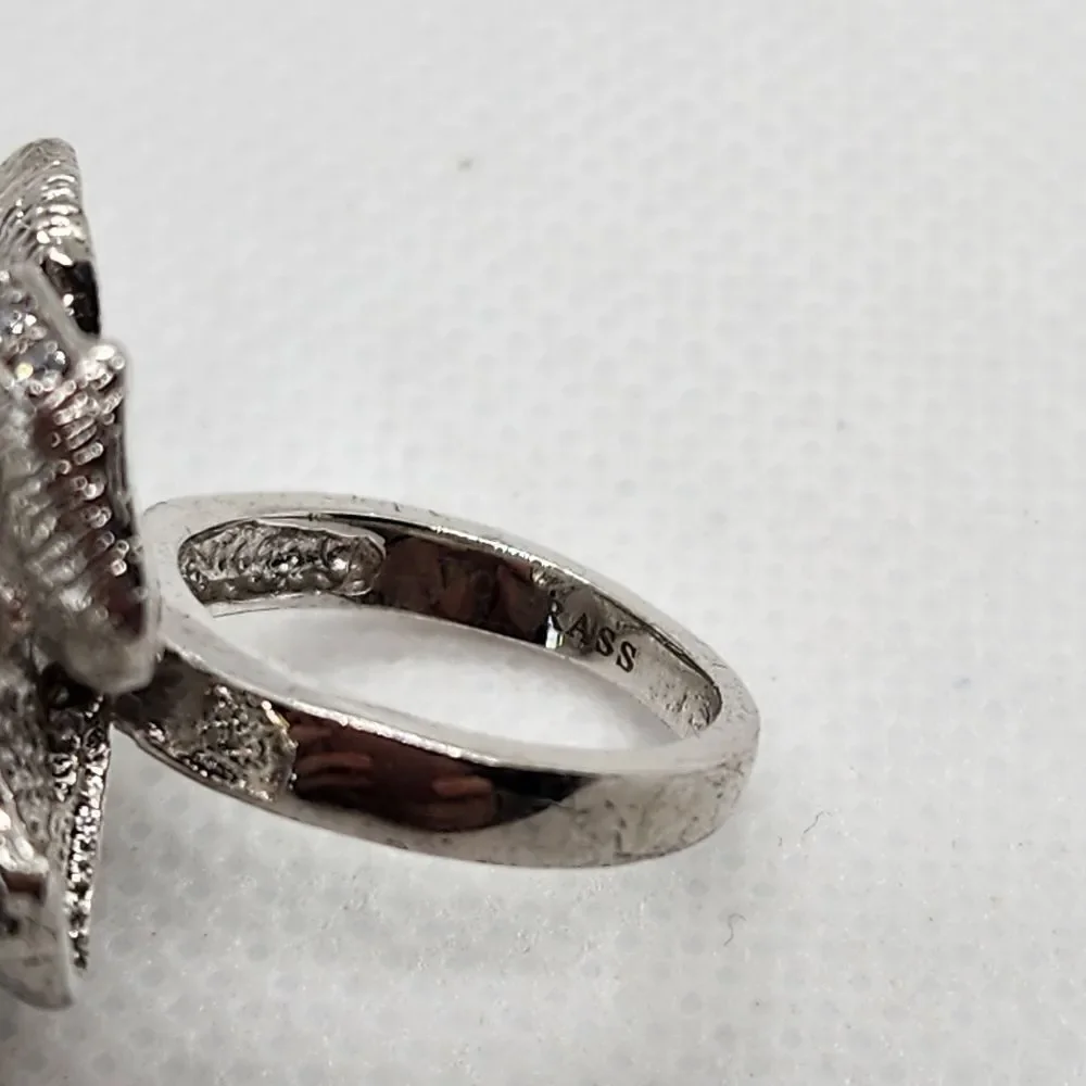 Vera & Co Brass Silver Tone & Clear Cubic Zirconia Flower Ring (5)